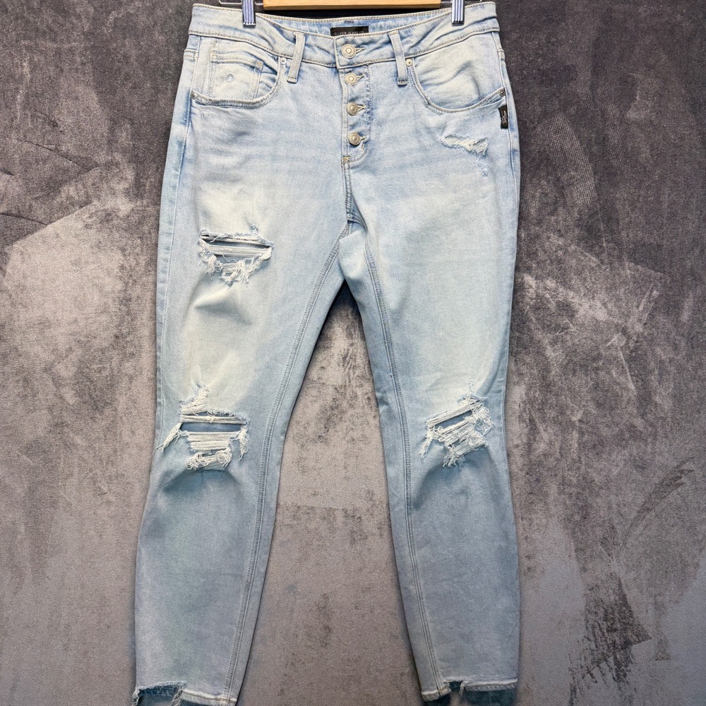 Silver Jeans Co Boyfriend Womens W28 L29 Blue Cotton Boyfriend Mid Distress